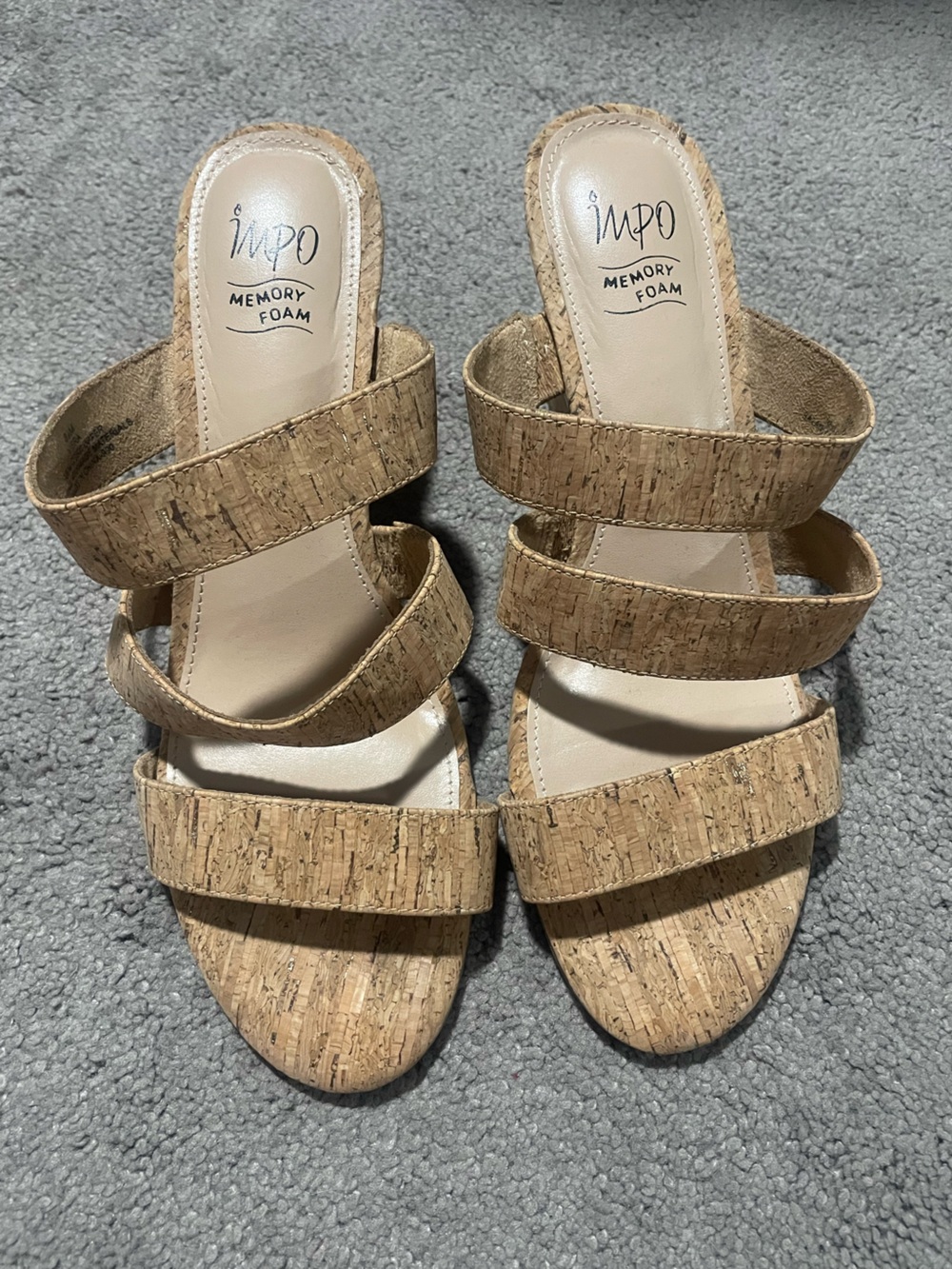Impo Memory Foam Cork Wedge Sandals with Gold Detail